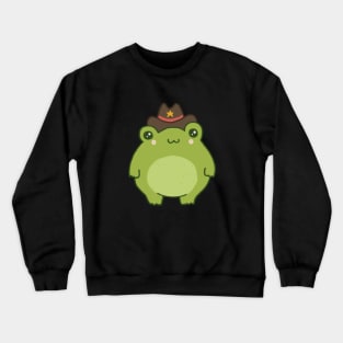 Kawaii Cowboy Frog - Cottagecore Aesthetic Toad with Sheriff Badge - Chubby Wild West Froge Crewneck Sweatshirt